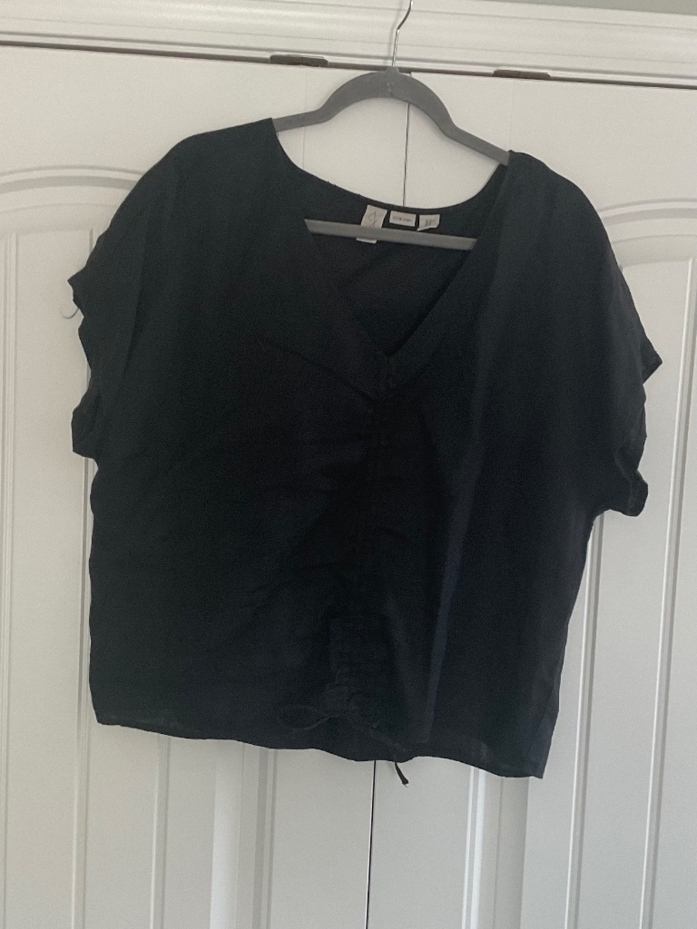 Joie Linen Cinch-Front Black Xlarge Blouse